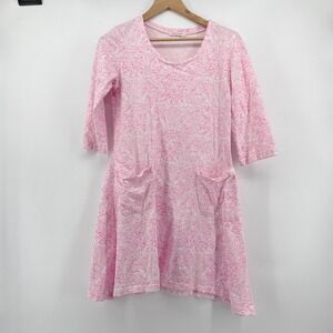 Fresh‎ Produce Dalia Pink Paisley Print 3/4 Sleeve Cotton Dress Pockets USA